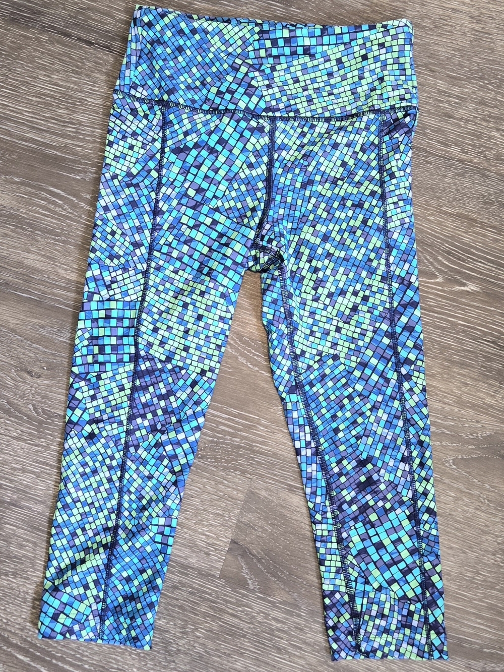 Lands' End Blue & Green Mosaic Cropped Leggings, Capri Length